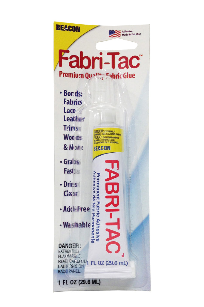BEACON Fabri-Tac Premium Fabric Glue - Quick Drying, Crystal Clear,  Permanent - for Fabrics, Canvas, Lace, Wood and More, 2-Ounce, 2-Pack